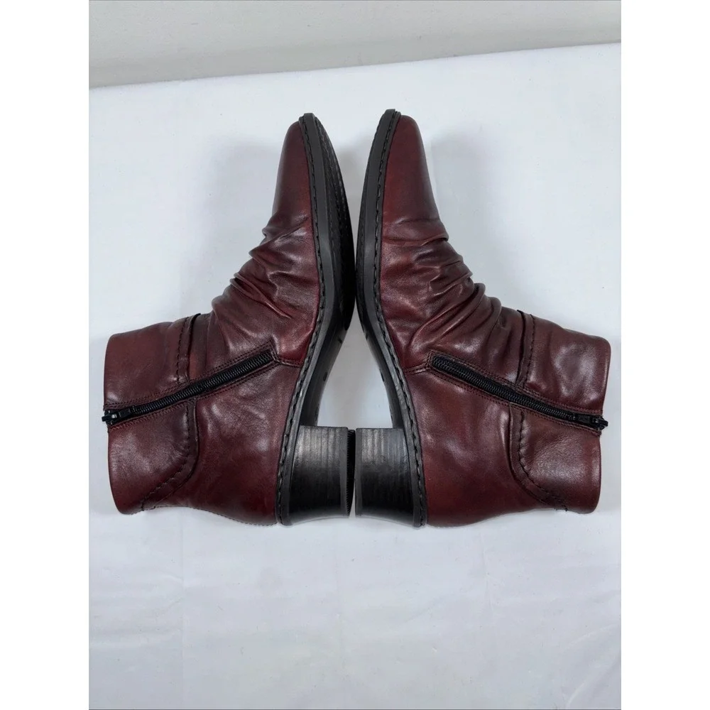 Rieker Kendra 40 Burgundy Soft Leather Ankle Boots Slouch‎ Shoes Zip Up Comfort